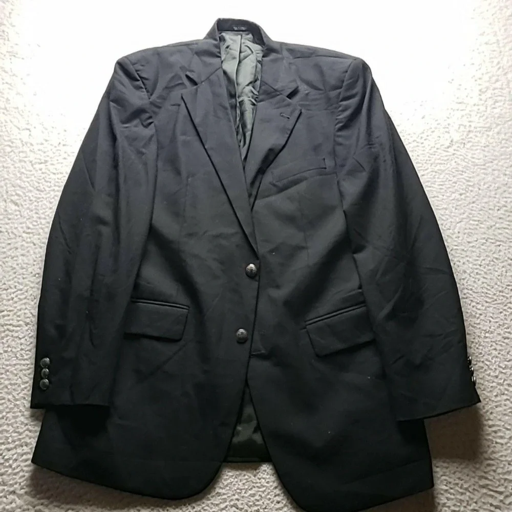 Oscar De La Renta Suit Jacket Blazer Mens 43L Black Wool 2 Button Notch Lapel